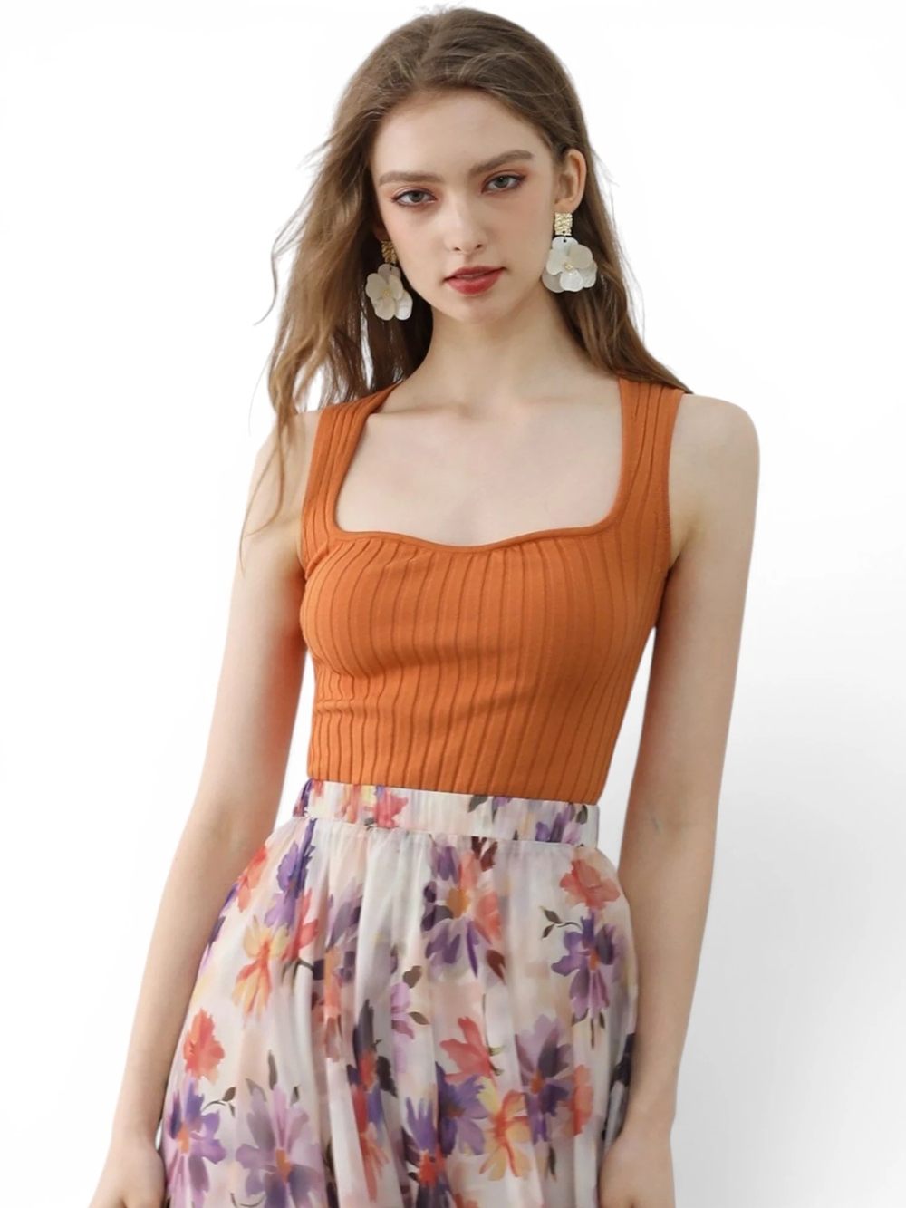 Commense Ribbed Tank Top in Burnt Orange
